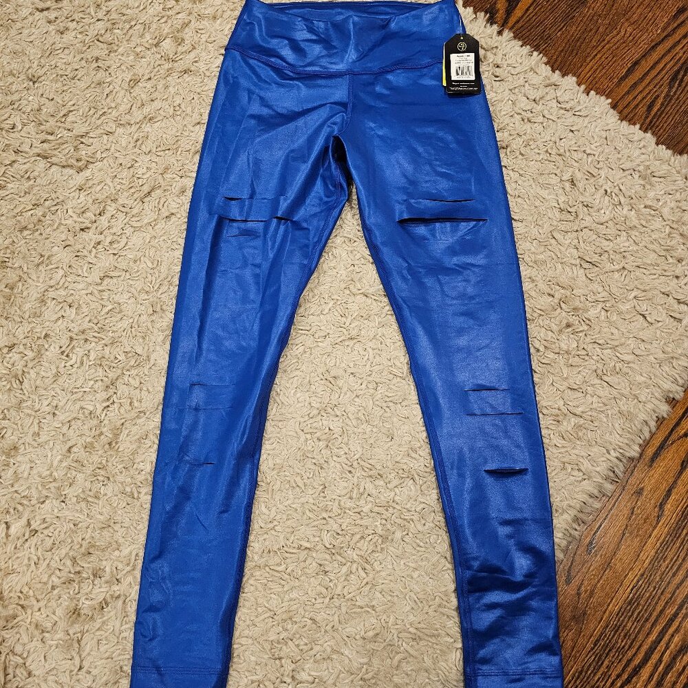 Zumba Blue Slashed Leggings Size M